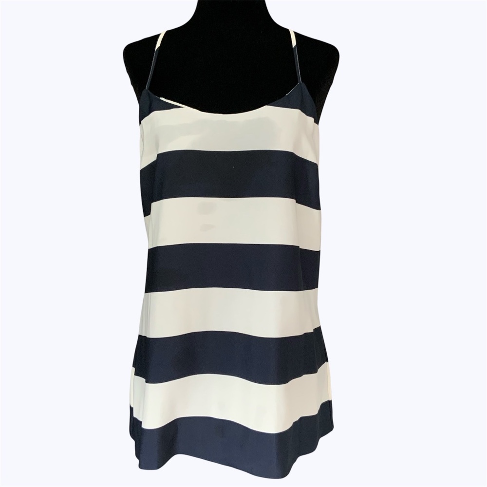 J Crew Factory Wide Navy Blue White Stripe T Back Camisole Tank Top SZ 6